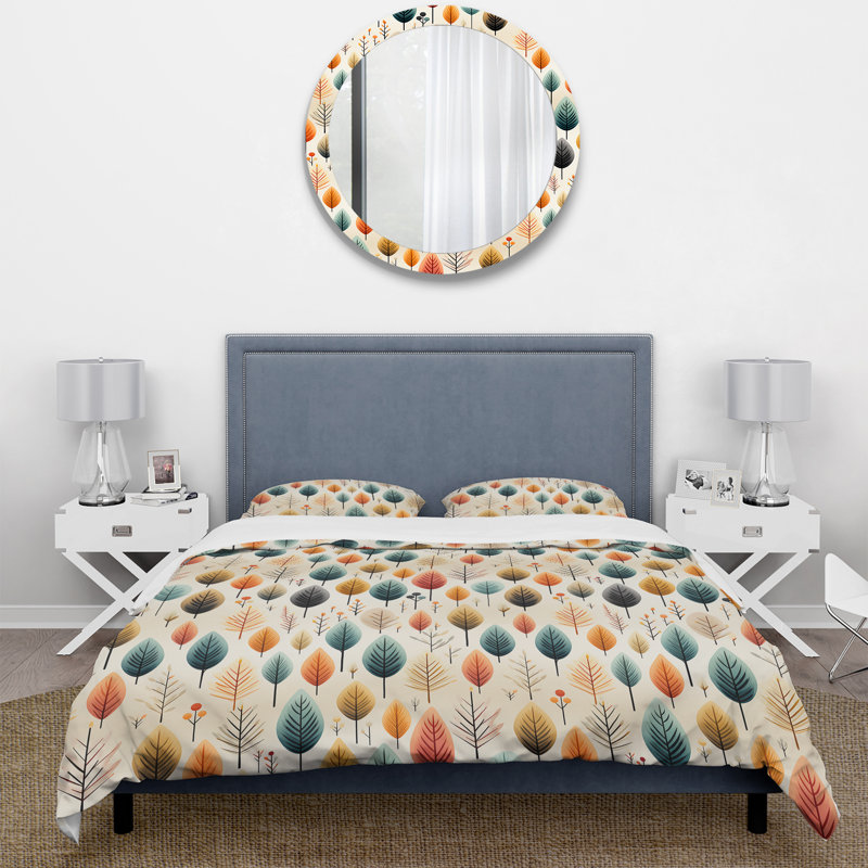 Ensemble de housse de couette Teal and Beige Botanical Harmony I, Housse de couette pour très grand lit et 2 très