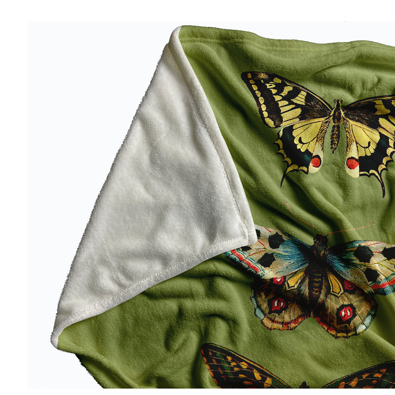 Butterflies Spring Throw Blanket, Apple Green, 50" W x 60" L