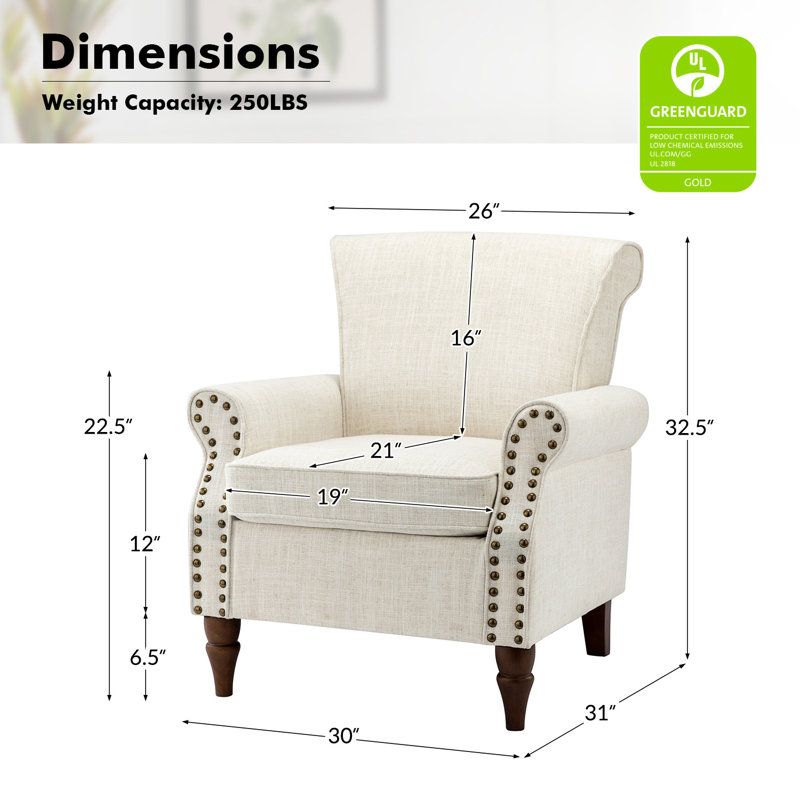 Mooresville Upholstered Armchair with Solid Wood Legs, Ivory Polyester