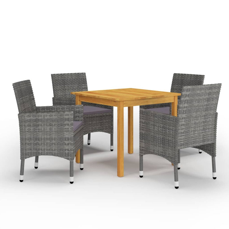 Ensemble de salle à manger moyen en bois d'acacia massif, Gris, Mauve, 4