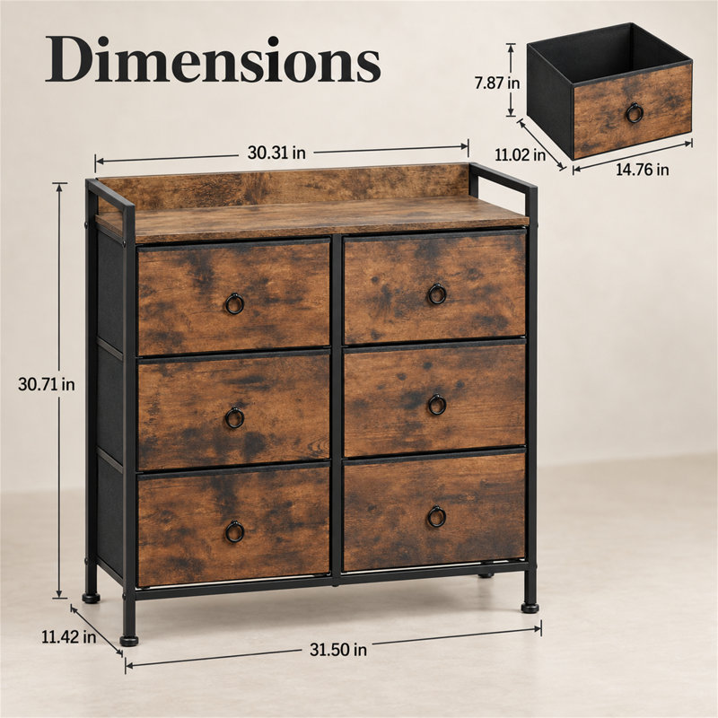 6 Drawer Storage Drawer, Brown