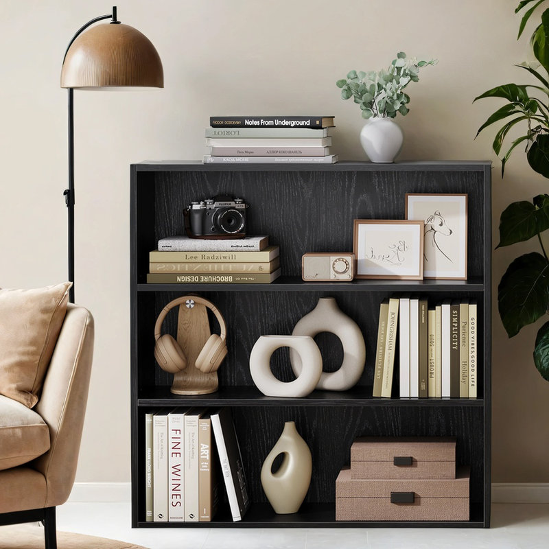 Bibliothèque standard H 71,1 po x l 24,4 po Sayef, (3 tablettes) 81 cm H x 80 cm l x 24 cm P, Ebony Black