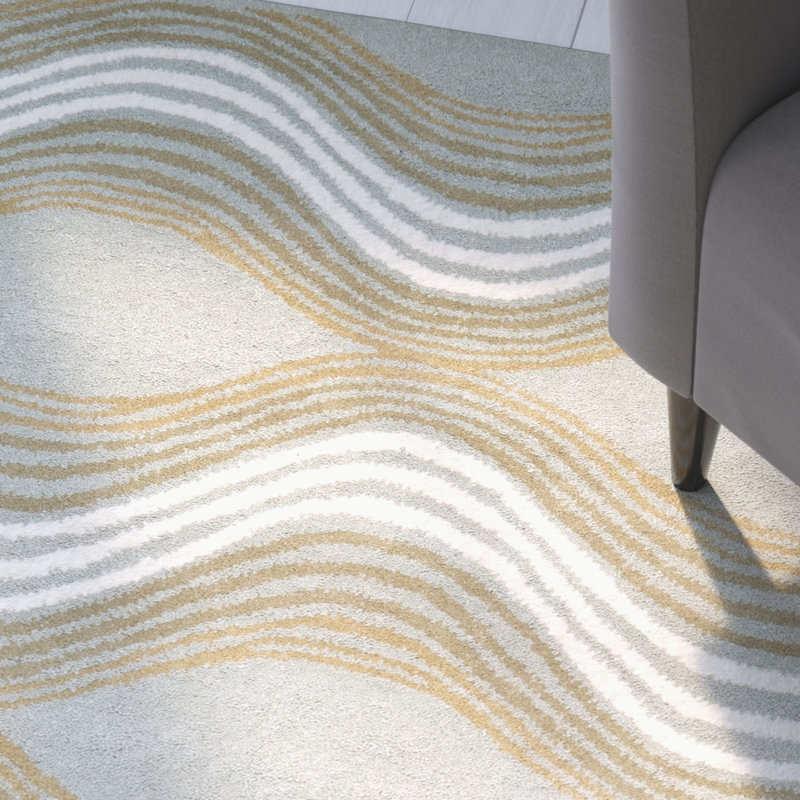 Tapis bleu en laine touffeté à la main Secaucus, Rectangle 2 pi 6 po x 4 pi