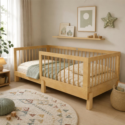 Lit de sol Montessori convertible en bois Briar Twin avec barrières de sécurité et fonction lit de jour