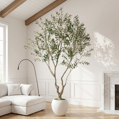 8ft Large Artificial Olive Tree with Decorative Planter for Living Room and Entryway Decor