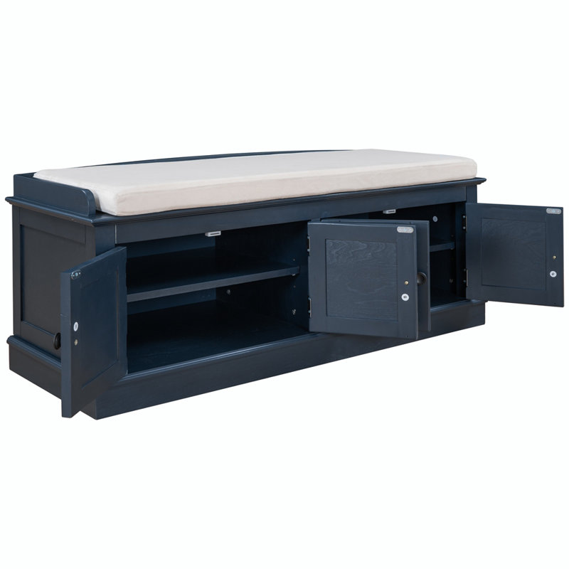 Banc de rangement élégant avec 4 portes et tablettes réglables, Bleu marine