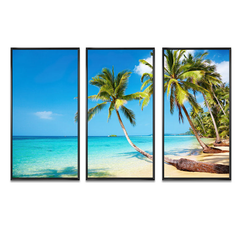 Plage tropicale - cadre flottant 3 pièces, Noir, H 28 po x l 36 po