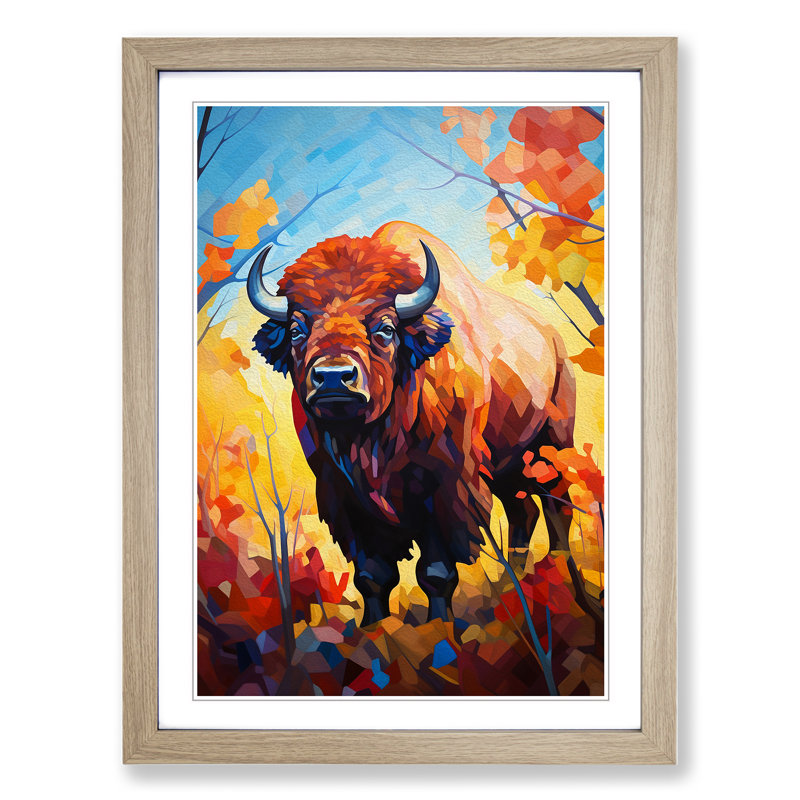 Buffalo Cubism Art - Framed Print, Oak Framed, 64cm H x 46cm W x 2cm D
