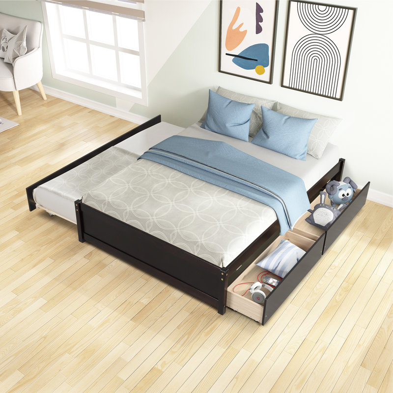 Raffaele Full Size Platform Bed with Twin Size Trundle and Two Drawers, Espresso