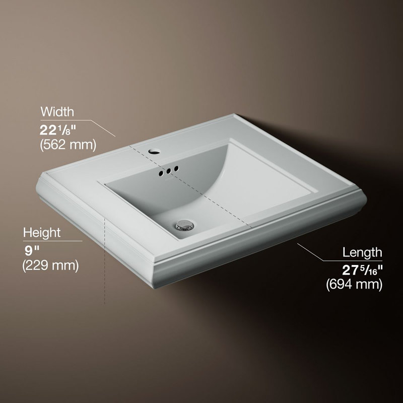 Memoirs® Rectangular Pedestal Bathroom Sink with Overflow, Ice Gray, Single Hole Faucet