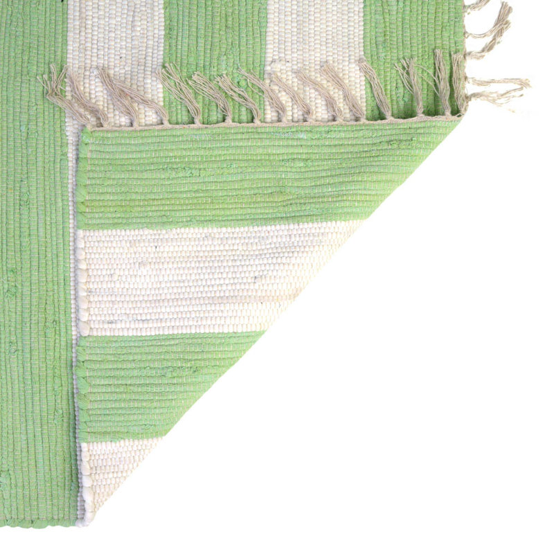Tapis vert / blanc en coton noué à la main Calin, Tapis de couloir 2 pi 2 po x 10 pi