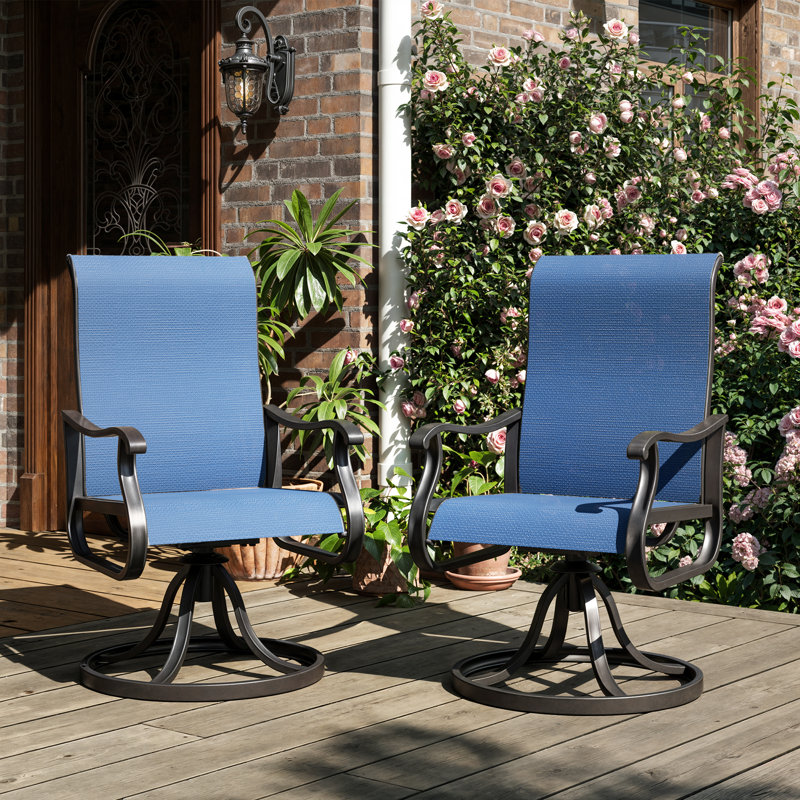 Set of 2 Swivel Patio Dining Chairs with Textilene Sling and Steel Frame, Blue