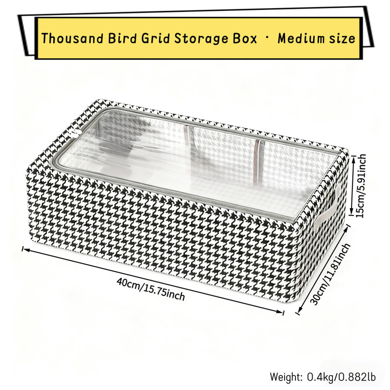 Boîte de rangement Thousand Bird Grid, 6 sacs de rangement à carreaux avec couvercle transparent, conception pliable robuste pour ranger les chaussures sous le lit, empilable et résistant à la moisissure