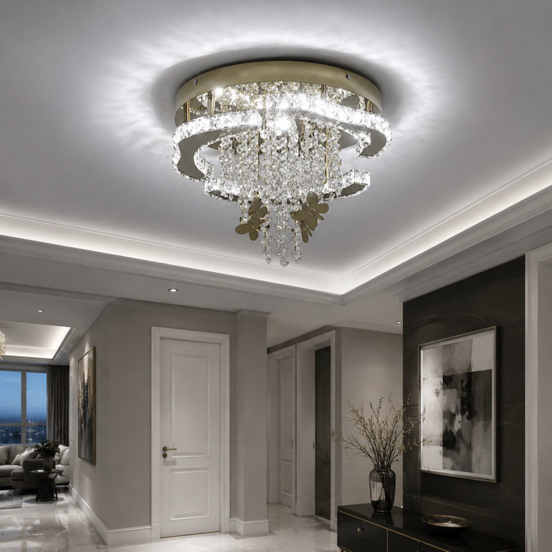 Modern K9 Crystal LED Chandelier  Stainless Flush Mount Light Fixtures For Dining Room Bathroom Bedroom Living Room