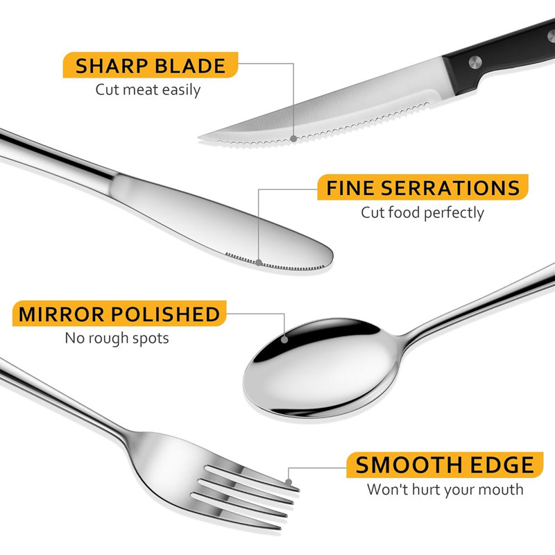 48 Pcs Silverware Set with Steak Knives Service for 8,Stainless Steel Flatware Set,Mirror Polished Cutlery Utensil Set,Home Kitchen Eating Tableware Set,Include Fork Knife Spoon,Dishwasher Safe