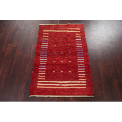 Tapis oriental O'Regan Red Gabbeh Kashkoli noué à la main 3 x 4