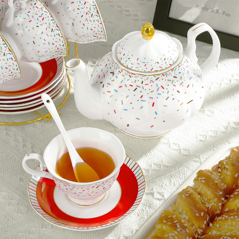 Colorful British porcelain tea set