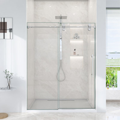56"-60"W*72"H Frameless Single Sliding Shower Door – 5/16" (8mm) Clear Tempered Glass, Bypass Design with Chrome Finish