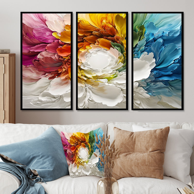 «Vortex rose de la vie accentué de bleu III», ensemble de reproductions d'art mural, Toile avec cadre flottant noir