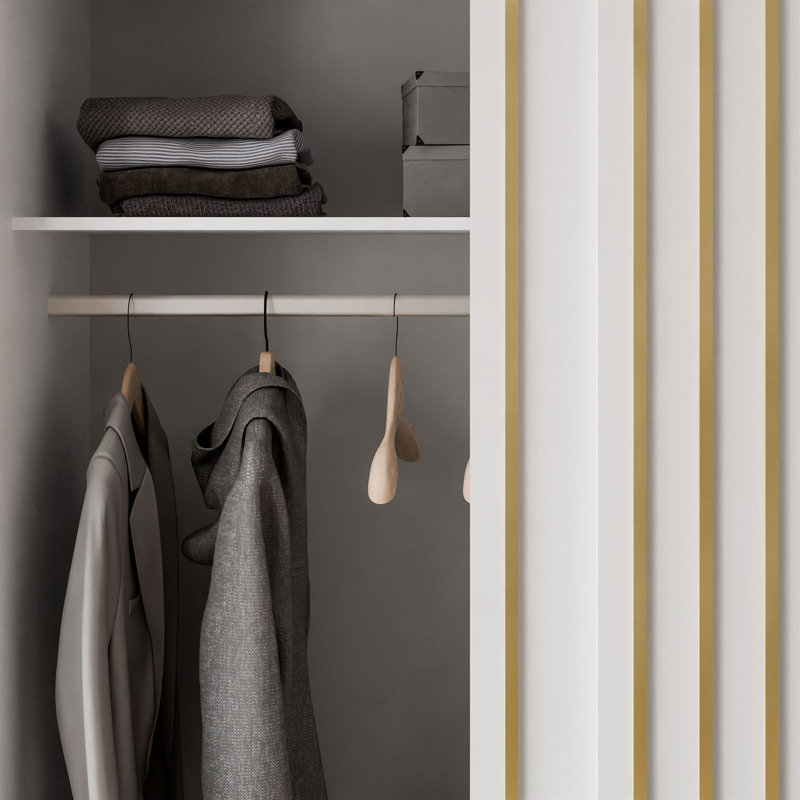 Sliding Wardrobe AURIS  with Gold Strips, White Matt