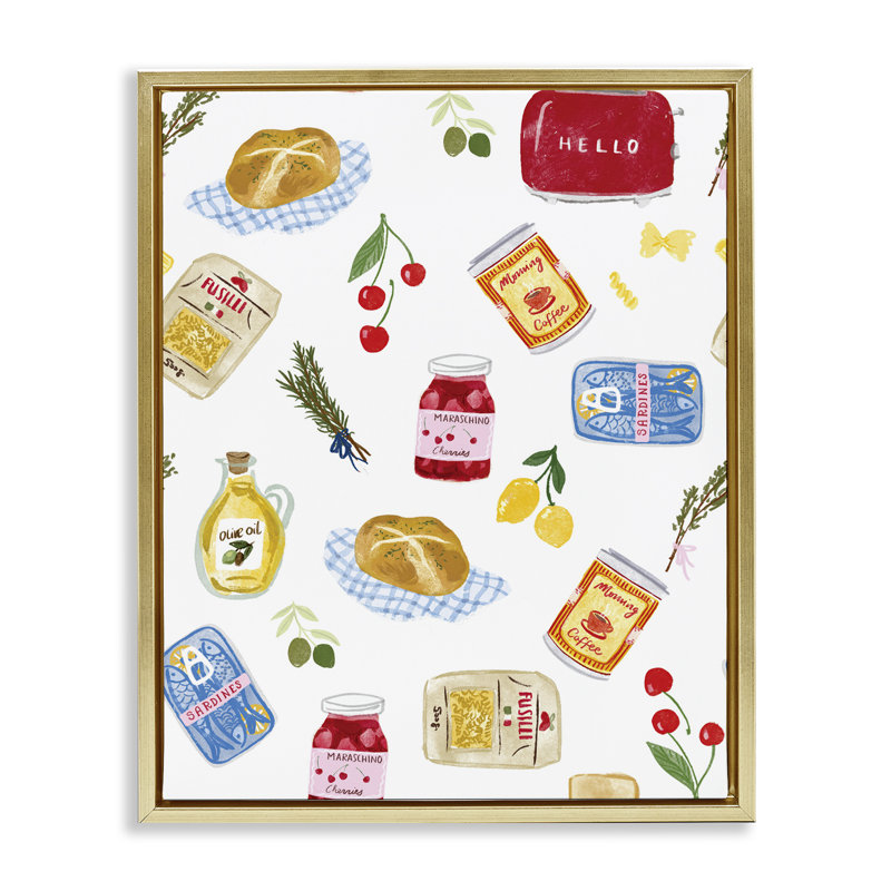 "Delicate Kitchen Delights", art mural encadré par Ilis Avilés, Cadre flottant métallique doré, H 31 po x l 25 po