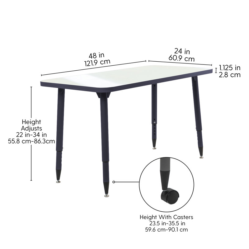 Table d'activité rectangulaire 24 x 48 avec pieds fuselés réglables Adapte, 24 po x 48 po, Marine