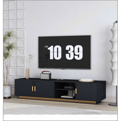 Mid Century Modern TV Stand with LED Lights for 80 Inch TV, Entertainment Center Wooden TV Stand, TV Stand Desk Media Cabinet with Storage for Living -  Wrought Studio™, 4F5B2E84B0FF4B7688C502F009AA36DA