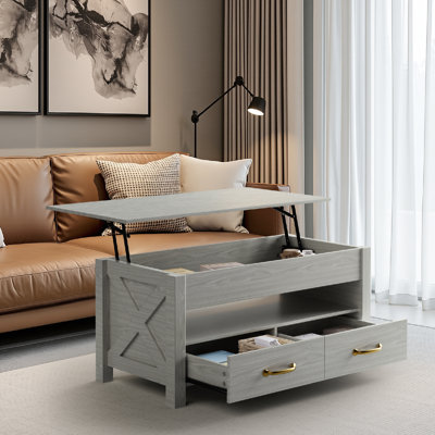 Lift Top Coffee Table With 2 Storage Drawers Cocktail Table