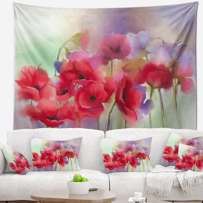Tapisserie de peinture à fleurs aquarelle, H 50 po x l 60 po