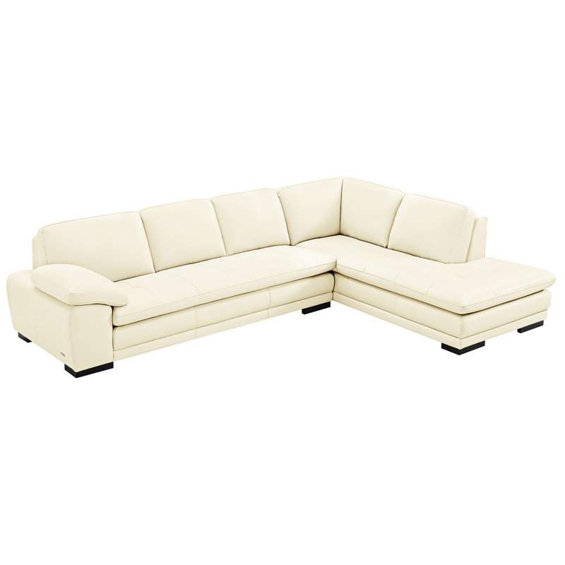 124" Wide Leather Match Sofa & Chaise, Right Hand Facing, Ivory Leather Match