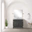 Meuble-lavabo simple en chêne noir avec plateau en marbre de Carrare-340400548