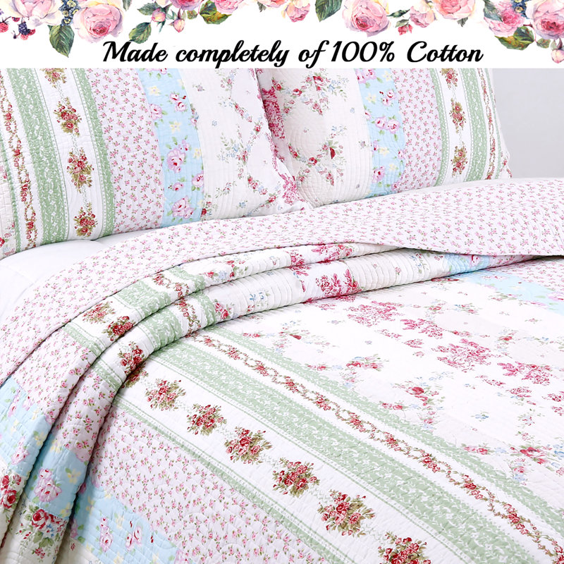 Modern & Contemporary Cotton Floral Quilt, Twin Quilt + 1 Standard Sham
