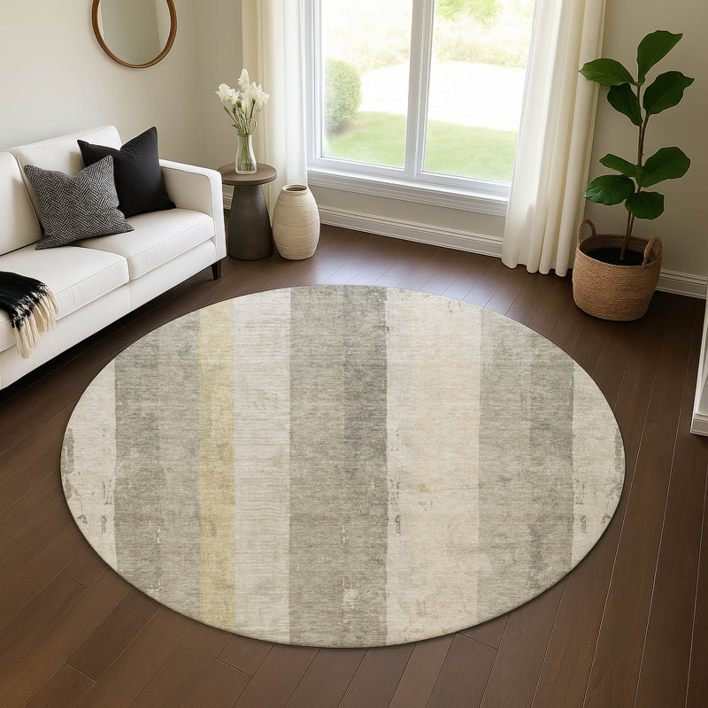 Premium Machine Washable Mehara AMF1689 Stripes Rug, Round 8'