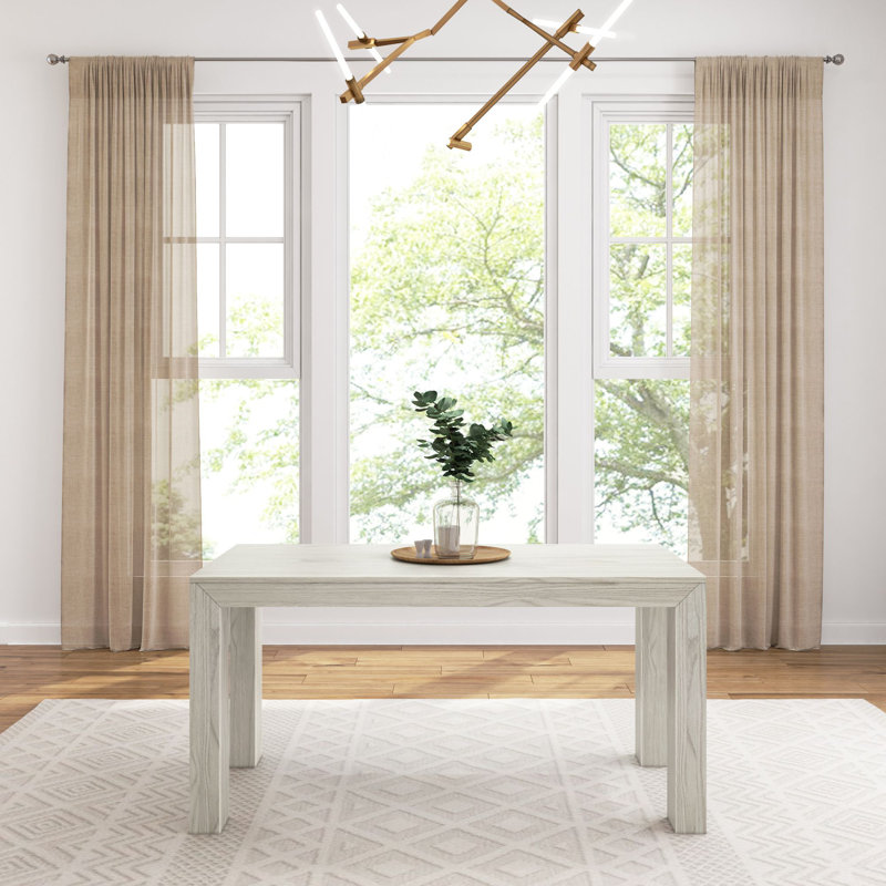 Chalonda Pine Solid Wood Dining Table, 32" W x 60" L , White Sand Wirebrush
