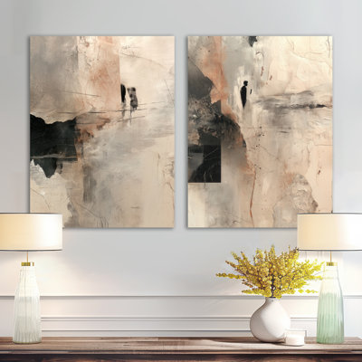 «Black and Grey Brushstroke», peinture abstraite I - géométrique, 2 pièces d'art mural en métal surdimensionnées