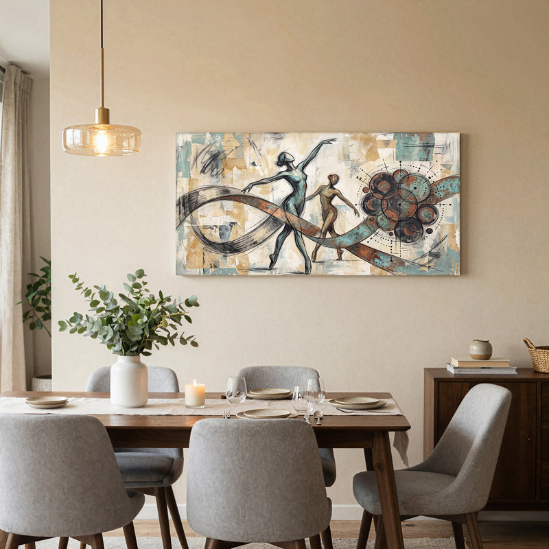 «Two Abstract Dancers in Teal Rust and Beige», art mural sur toile