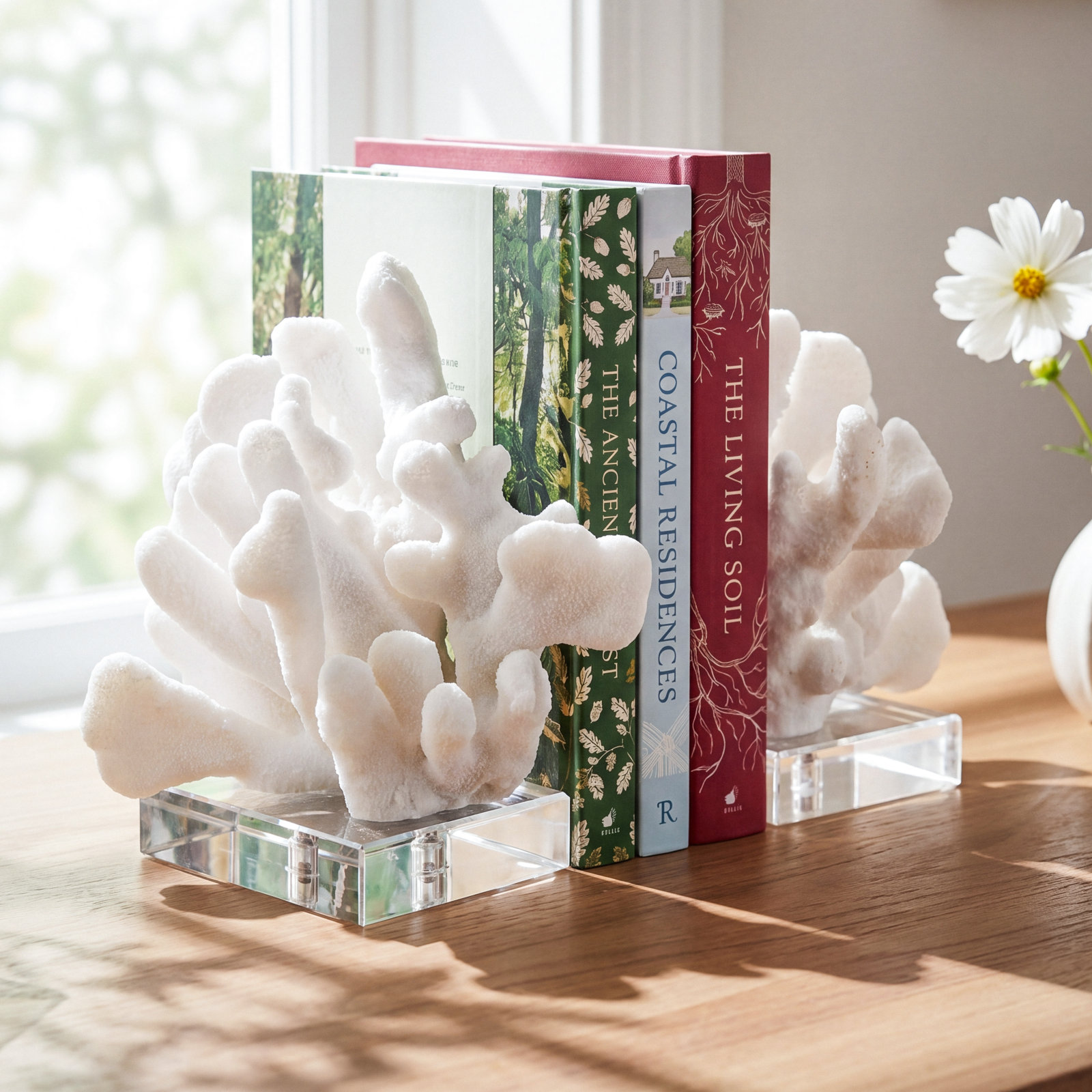 Faux Coral Crystal Decorative Bookends