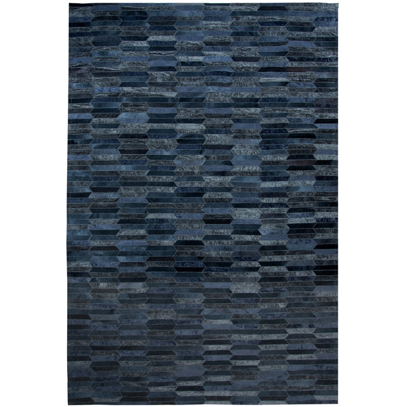 Cowhide Geometric Area Rug in Dark Blue/Gray