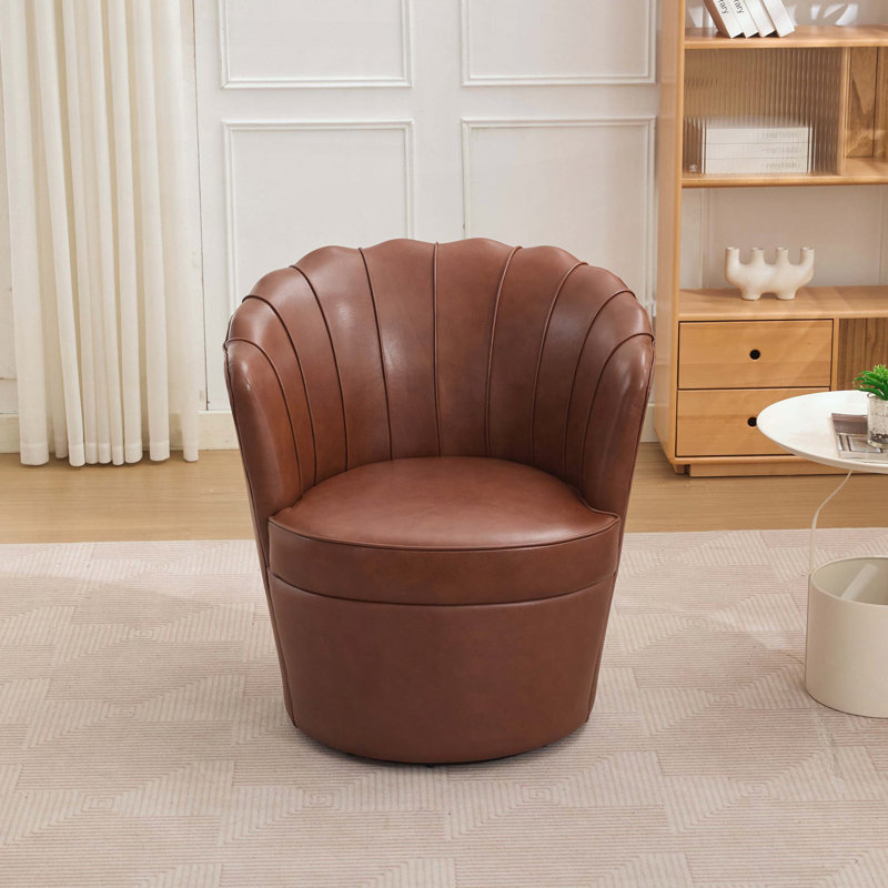 Fauteuil pivotant Petal, cuir fleur et rotation à 360 degrés, Brun