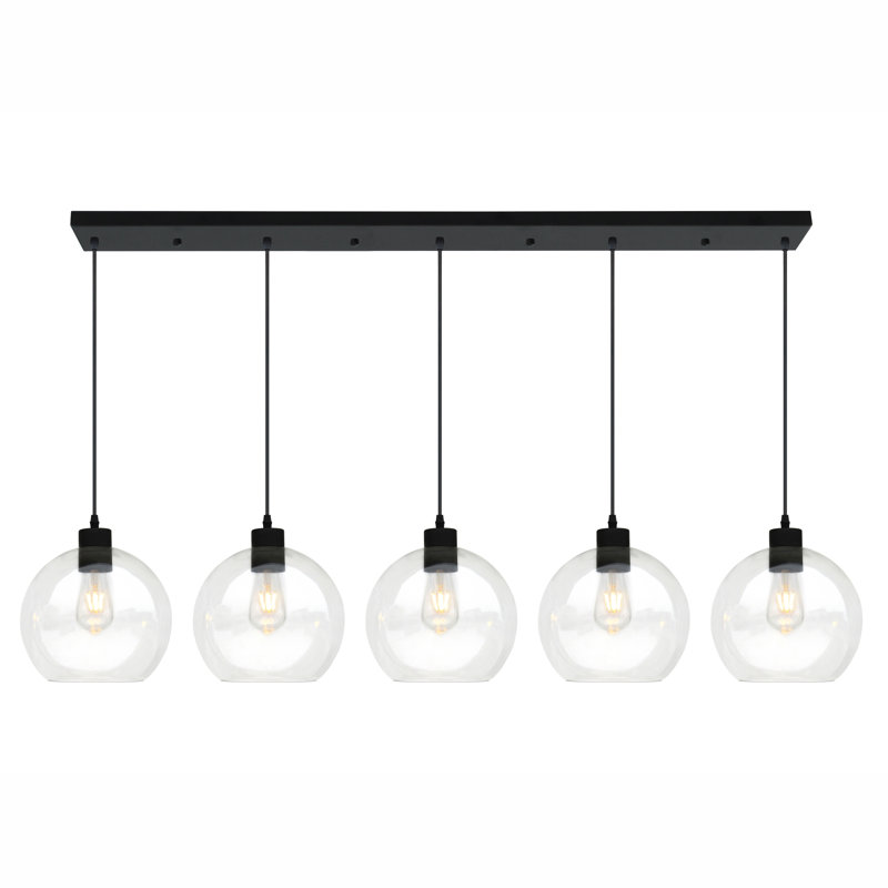 Luminaire suspendu linéaire noir mat 5 lumières, Noir