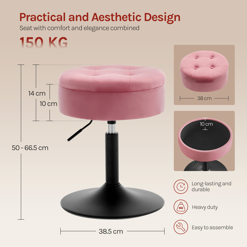 Lieven Adjustable Height Ergonomic Lab Stool, Pink