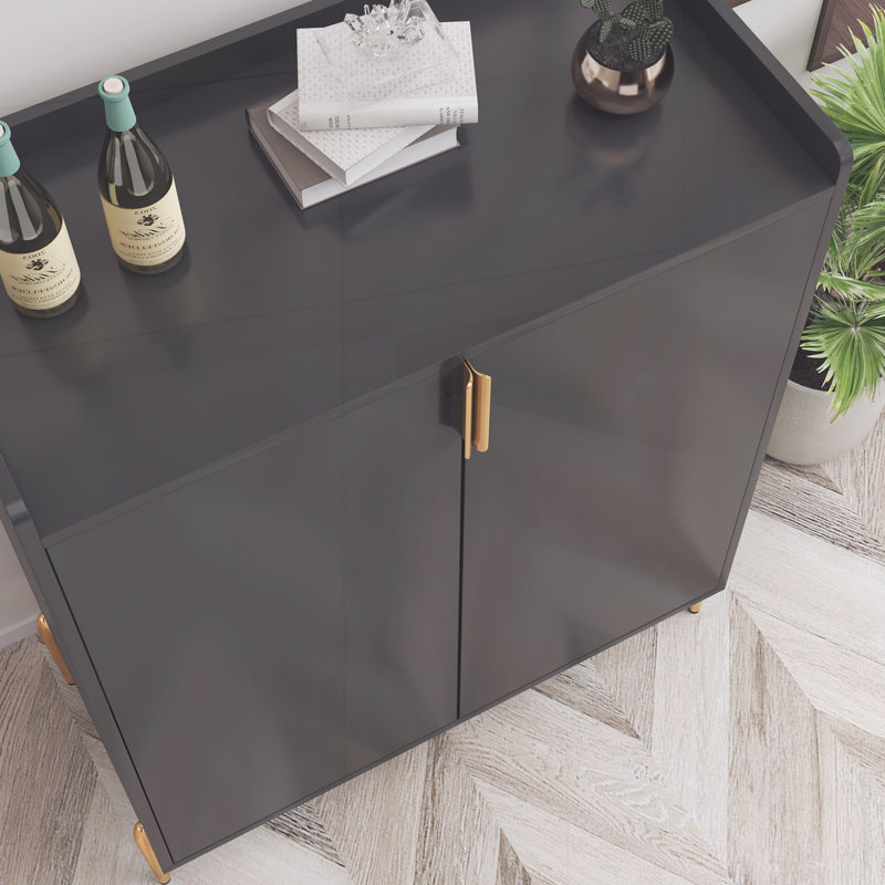 Meuble-bar à vin à deux portes avec casier à bouteilles et tablette de rangement ajustable, Black