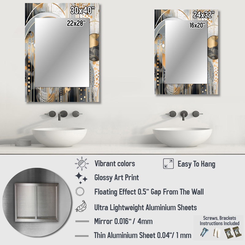 Shapes And Lines Abstract Marble I - miroir en marbre, miroir mural moderne unique, impression d'art en métal, 32 po x 24 po