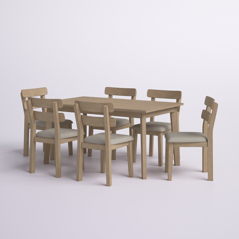 Laforest Solid Wood Dining Set, Natural/Beige, 7 Pieces: Table, 6 Chairs