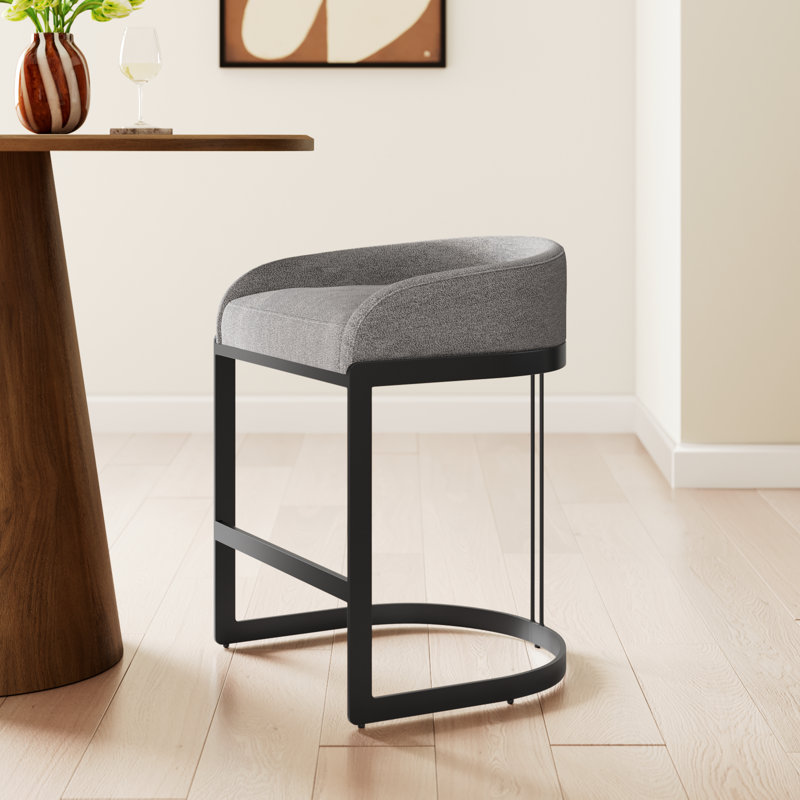 Bradley Upholstered Bar & Counter Stool, Counter Stool (24.75" Seat Height), Light Grey Performance, Black