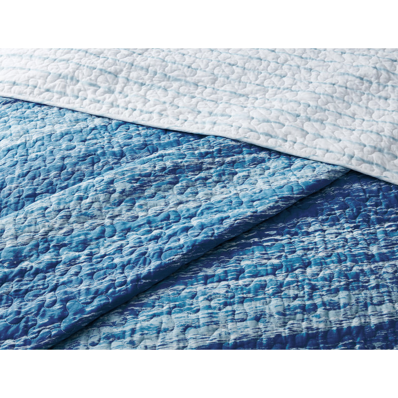 Ocean Stripe Blue Cotton Twin Quilt Bedding Set