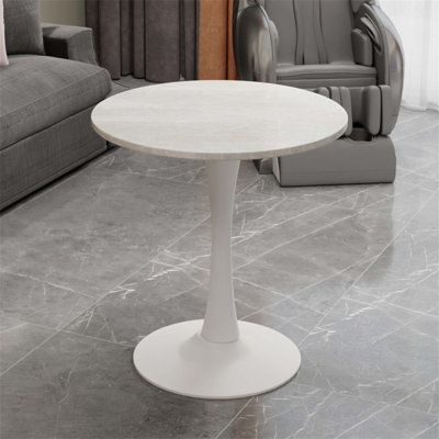 Table basse ronde en marbre veiné de 27,6 po de style Mid-Century moderne, pouvant accueillir 2 à 4 personnes, idéale pour les coins repas ou les salons compacts