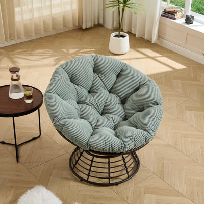 Fauteuil ergonomique pivotant à 360 degrés, coussin moelleux, structure brune, idéal pour la détente en plein air, idéal pour la chambre à coucher ou la lecture dans le salon
