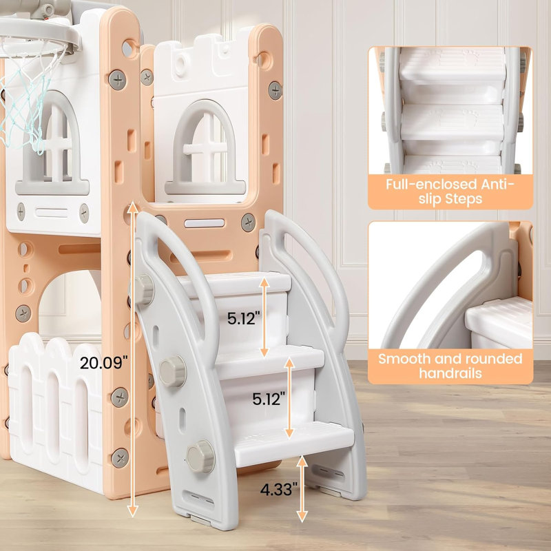 8-in-1 Toddler Climbing Frame with Slide, Indoor Jungle Gym for Ages 1-3, Pink