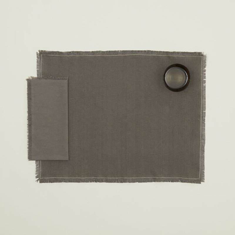 Jarmaine Cotton Rectangle Placemats, Dark Gray